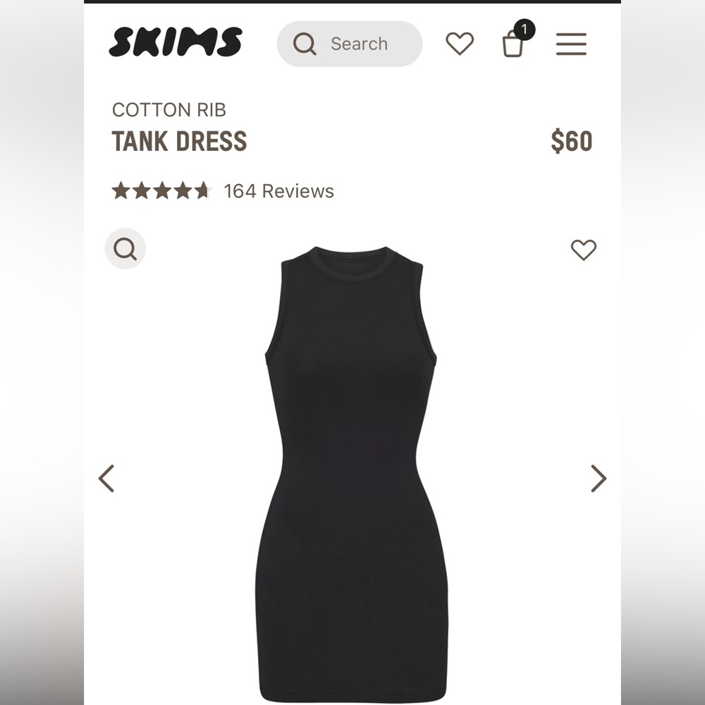 Skims Cotton Rib Dress Soot (Black) Sz M